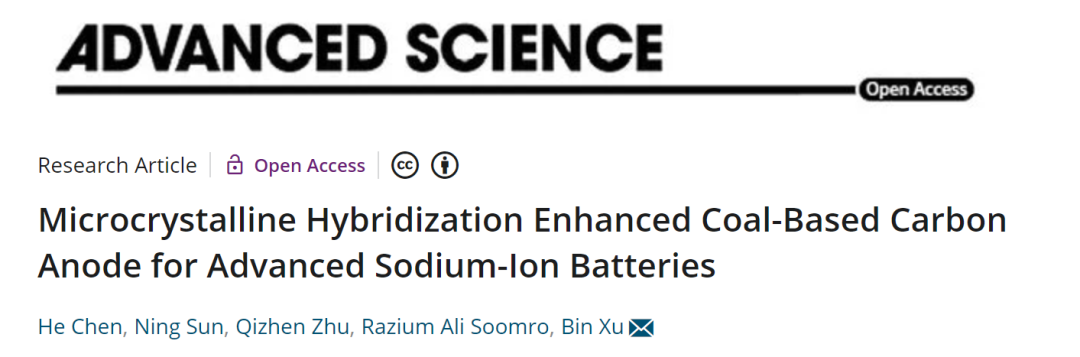 北化徐斌Adv. Sci.: 微晶雜化強化煤基碳負極用于高性能鈉離子電池