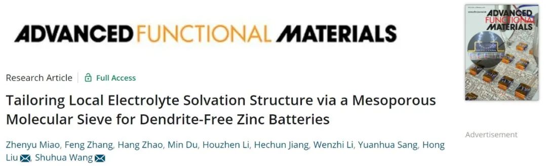 山大王書華/劉宏AFM：通過分子篩定制局部電解液溶劑化結(jié)構(gòu)