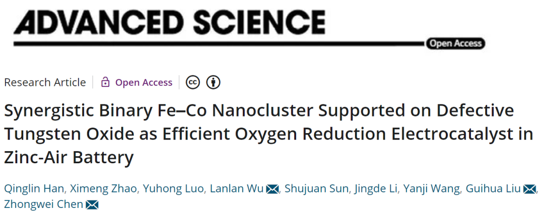 陳忠偉/劉桂華/武蘭蘭Adv. Sci.：用于鋅空氣電池的高效耐用ORR電催化劑