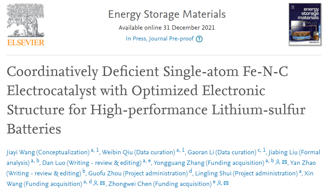 陳忠偉/王新/張永光EnSM: 低配位數(shù)Fe-N-C單原子電催化劑用于高性能鋰硫電池