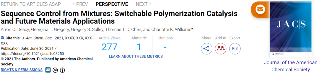 JACS綜述：混合物的序列控制：可切換聚合催化和未來(lái)材料應(yīng)用