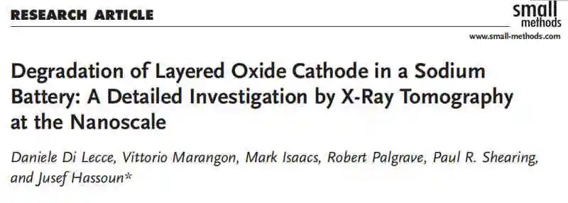 意大利石墨烯實(shí)驗(yàn)室Jusef Hassoun最新Small Methods：鈉電池層狀氧化物正極退化的納米X射線層析研究