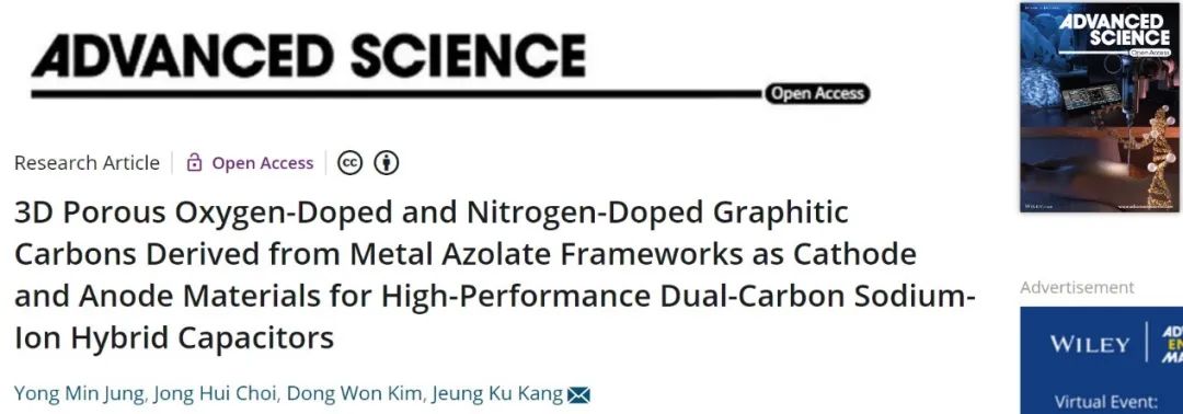 ?Adv. Sci.：三維多孔氧氮摻雜石墨碳作為高性能正極和負(fù)極材料