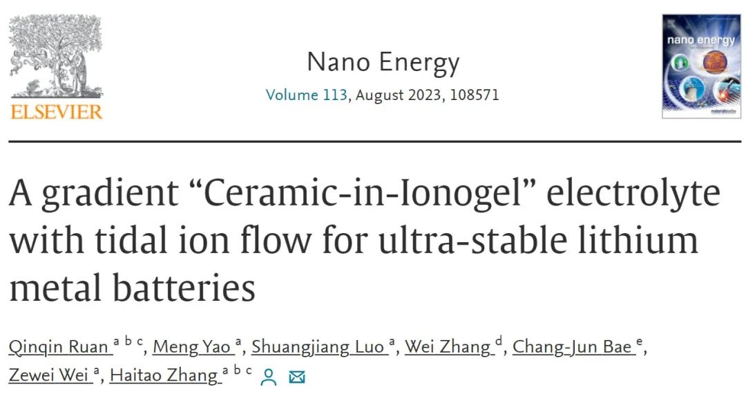 張海濤Nano Energy：具有潮汐離子流的梯度離子凝膠包陶瓷電解質(zhì)