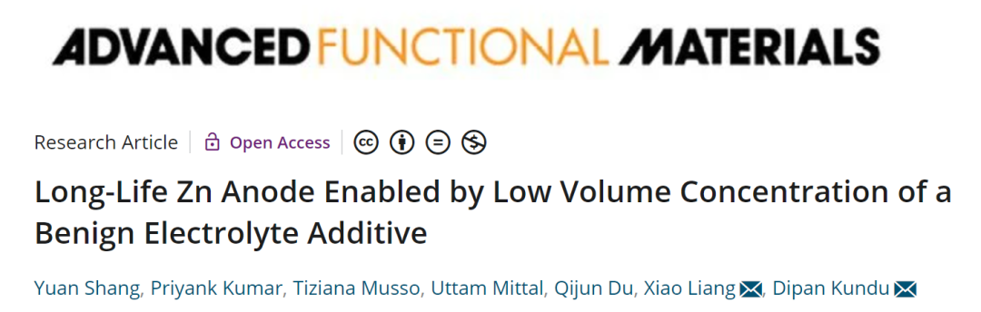 湖大梁宵AFM: 10 vol%低體積濃度下實(shí)現(xiàn)穩(wěn)定鋅負(fù)極的良性電解液添加劑！