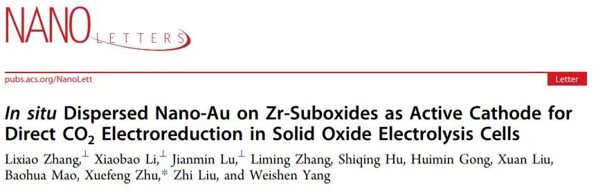 中科院朱雪峰Nano Lett.: Zr-低氧化物上原位分散Au納米顆粒用于電催化CO2還原
