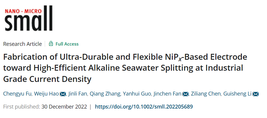 上海理工Small：用于堿性海水全水解的高效柔性NiPx基電極的制備