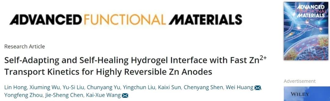 王開(kāi)學(xué)/黃衛(wèi)AFM：具有快速離子傳輸動(dòng)力學(xué)的自適應(yīng)/自愈合水凝膠SEI