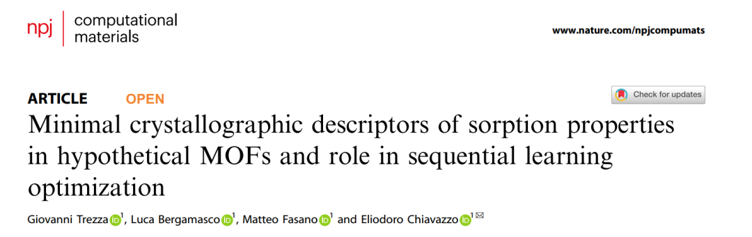 npj Comput. Mater.: MOF吸附特性描述符及其在順序?qū)W習優(yōu)化中的應用