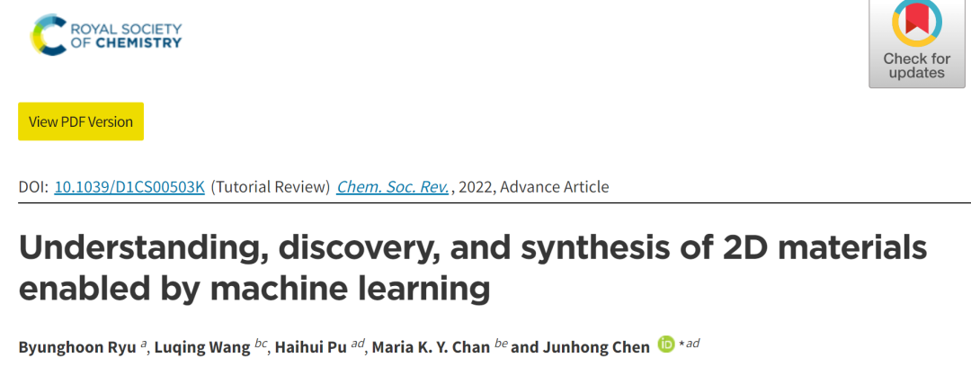 IF=54.564！Chem. Soc. Rev.綜述: 基于機(jī)器學(xué)習(xí)理解、發(fā)現(xiàn)和合成二維材料