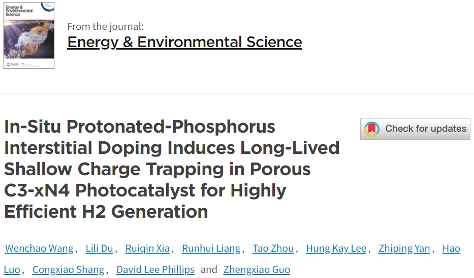 港大Energy Environ. Sci.：Pi-Ho@C3-xN4用于高效生成H2