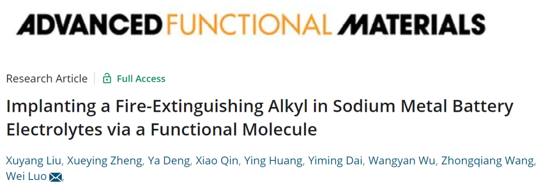 同濟(jì)羅巍AFM: 通過(guò)功能分子在鈉金屬電池電解液中植入滅火烷基