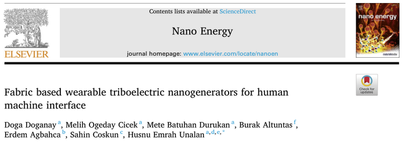 中東技術(shù)大學(xué)Nano Energy：基于織物的人機(jī)界面可穿戴摩擦電納米發(fā)電機(jī)