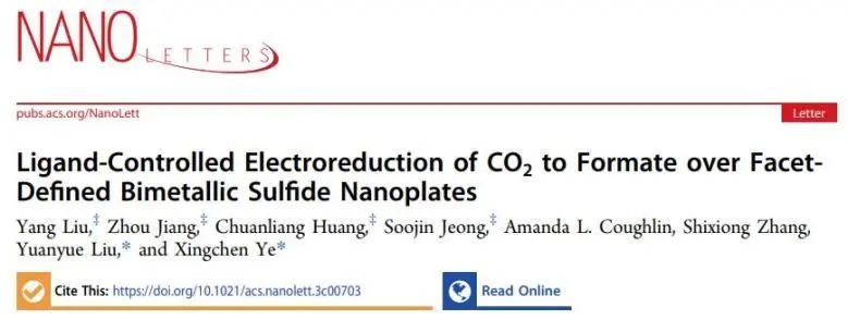 ?Nano Letters：調(diào)控雙金屬硫化物上的配體，實現(xiàn)高效電還原CO2制甲酸