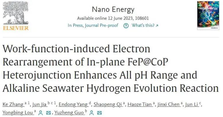 郭宇錚/婁永兵Nano Energy：功函數(shù)誘導(dǎo)面內(nèi)異質(zhì)結(jié)電子重排，增強(qiáng)全pH范圍水和堿性海水HER