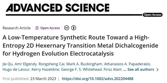 Adv. Sci.：用于析氫反應(yīng)的高熵二維過渡金屬二硫化物催化劑的低溫合成路線