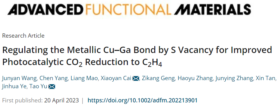 于濤/蔡曉燕AFM：CuGaS2/Ga2S3助力光催化CO2還原為C2H4