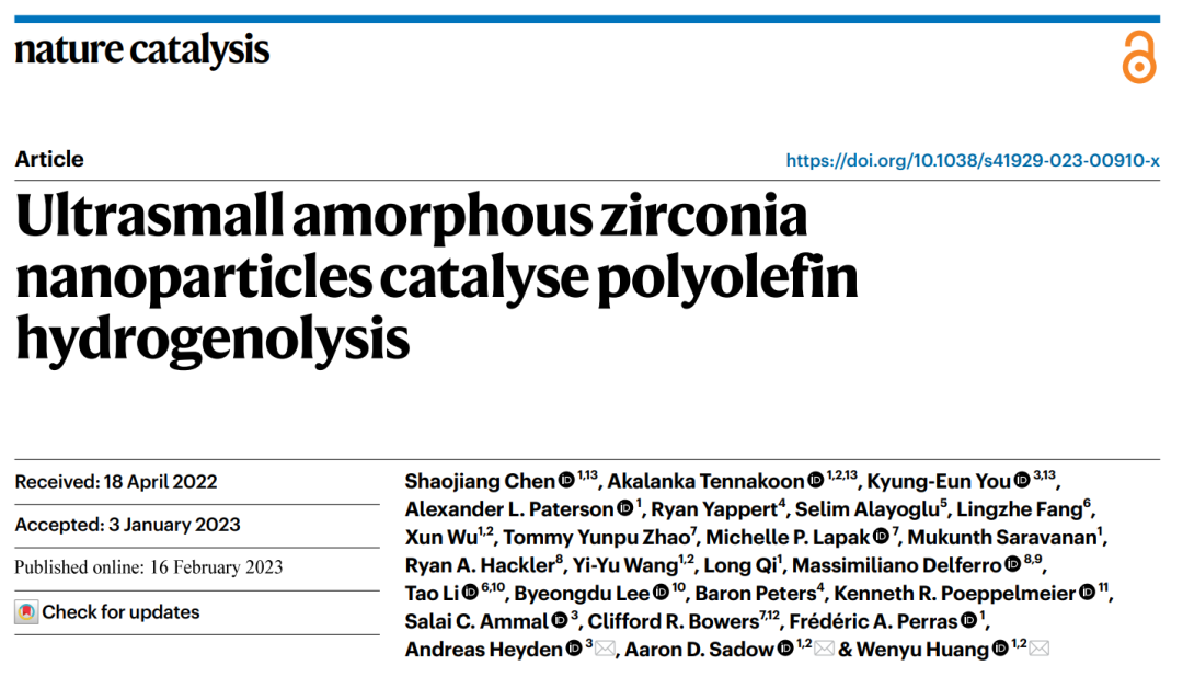 黃文裕教授最新Nature Catalysis：當(dāng)顆?？s小至3納米，氧化鋯催化劑可媲美鉑！