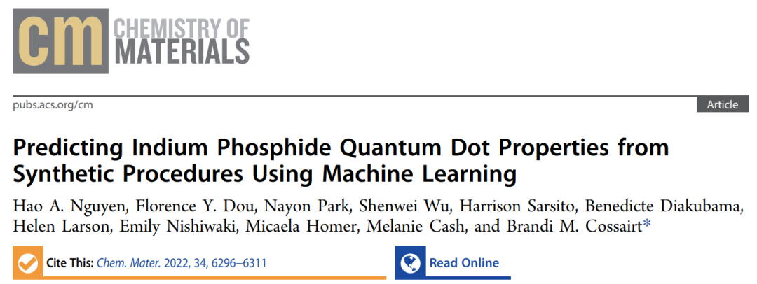 Chemistry of Materials：機(jī)器學(xué)習(xí)從合成過程中預(yù)測InP量子點(diǎn)特性