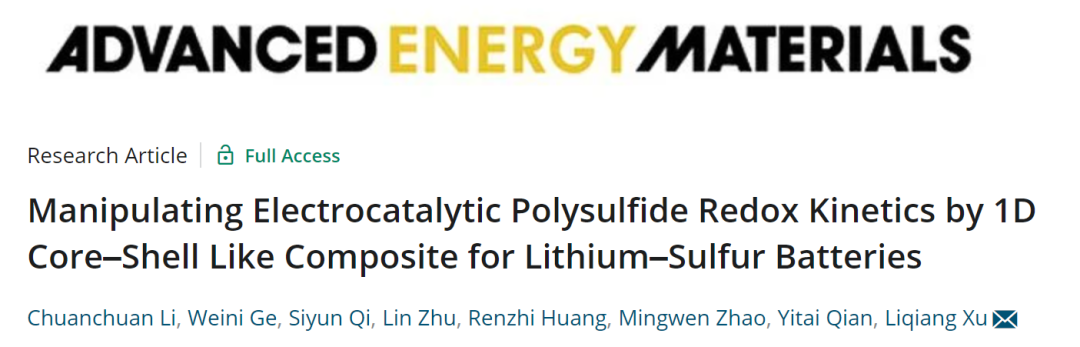 山大徐立強AEM：用于高性能鋰硫電池的一維核殼復合材料電催化劑