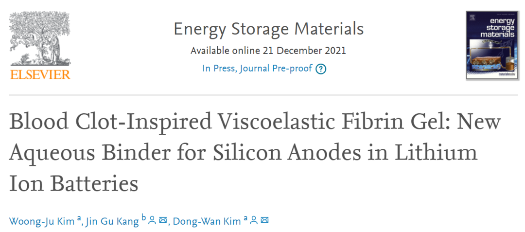 EnSM: 血凝塊啟發(fā)的用于鋰離子電池硅負極的新型纖維蛋白粘結(jié)劑