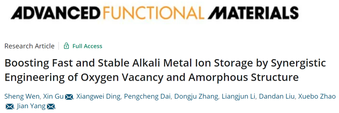 趙學(xué)波/顧鑫/楊劍AFM: 氧空位+非晶結(jié)構(gòu)協(xié)同促進(jìn)堿金屬離子快速穩(wěn)定存儲(chǔ)