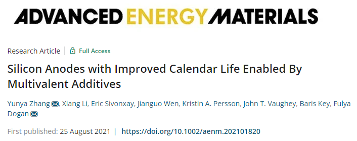 阿貢實驗室AEM：可改善硅負極日歷壽命的多價添加劑
