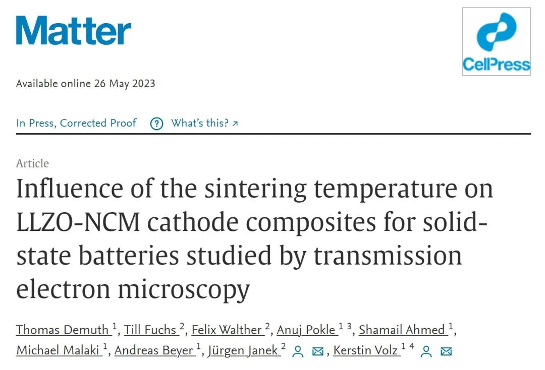?Matter：通過TEM洞察燒結(jié)溫度對LLZO-NCM復(fù)合正極的影響