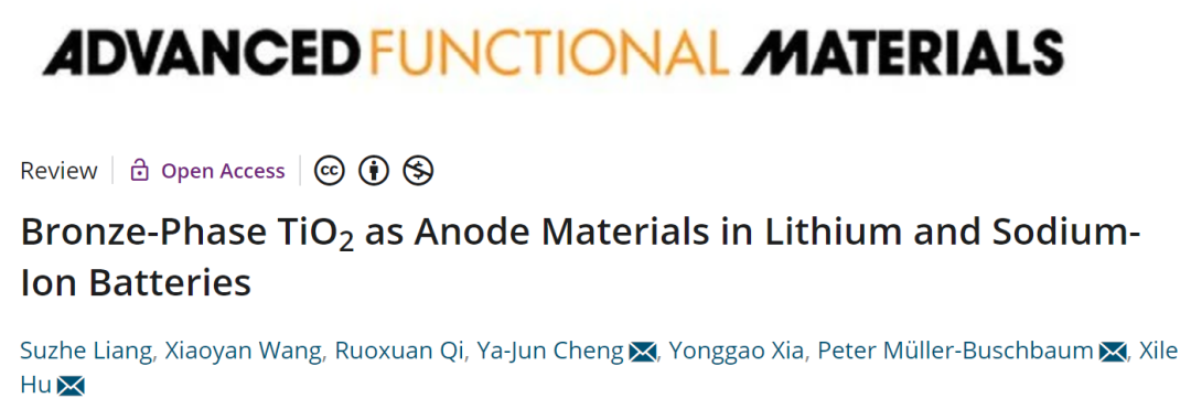 胡喜樂/程亞軍等AFM: 青銅相TiO2作為鋰/鈉離子電池的負(fù)極材料