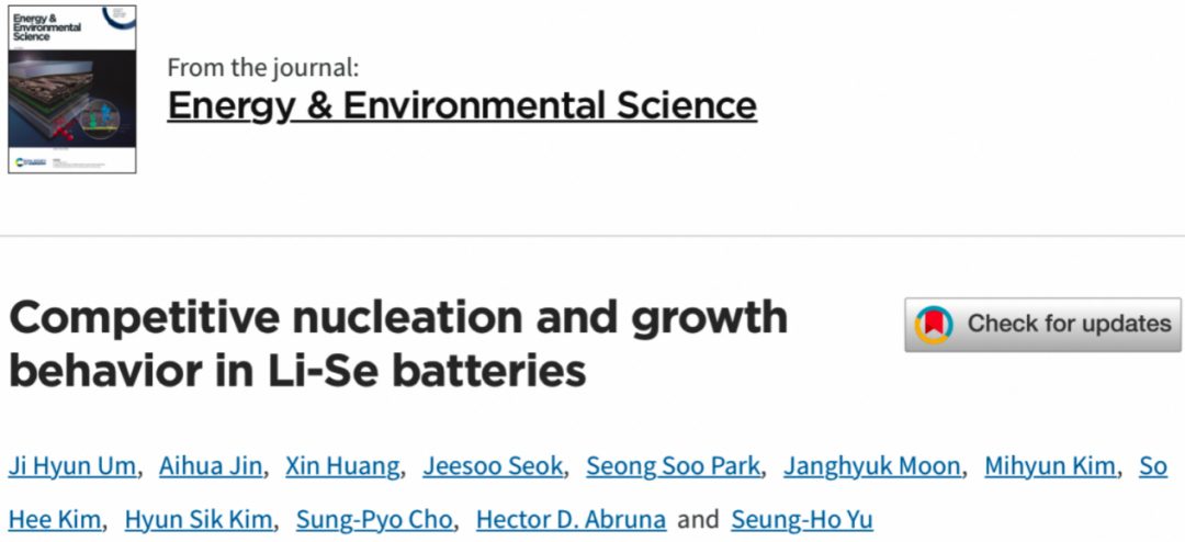 Li-Se電池EES：成核的重要性，X射線成像觀察Se的溶解與沉積