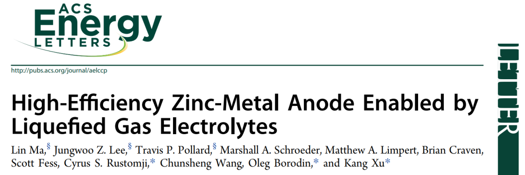 許康/王春生等ACS Energy Lett.：里程碑！液化氣電解液實(shí)現(xiàn)高效鋅金屬負(fù)極！