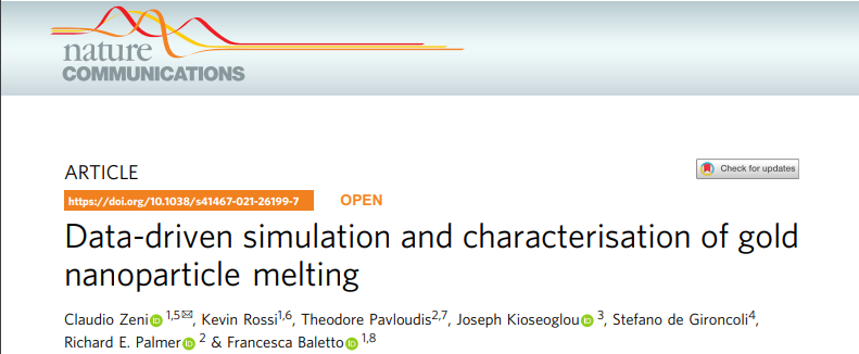 Nat. Commun.：金納米粒子熔化的數(shù)據(jù)驅(qū)動模擬和表征