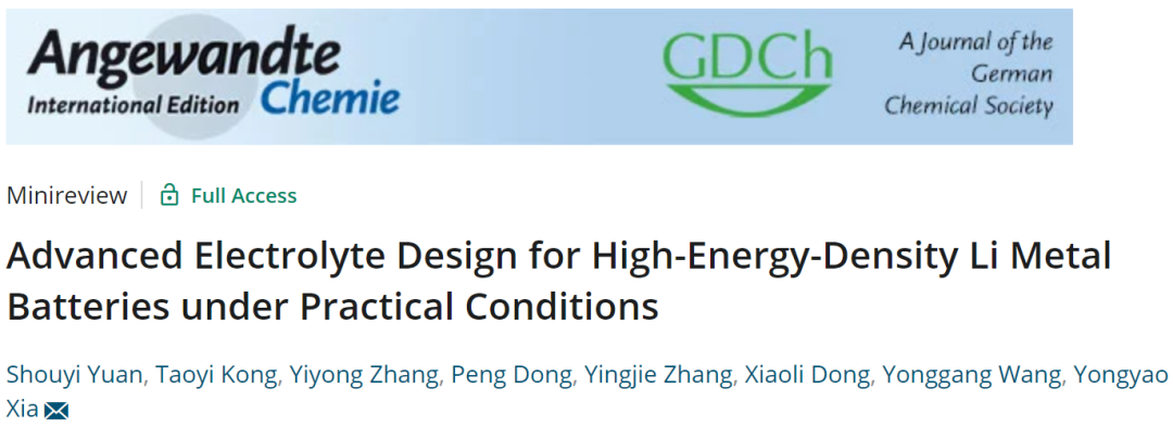 夏永姚Angew綜述: 實(shí)用化高能量密度鋰金屬電池的先進(jìn)電解液設(shè)計(jì)