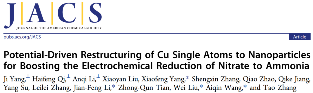 大連化物所/廈大JACS：電位驅(qū)動的 Cu 單原子重構(gòu)以促進電化學還原硝酸鹽
