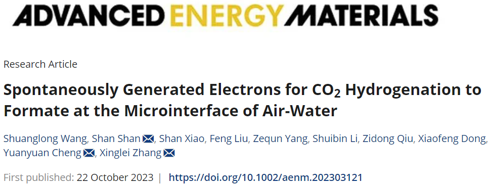 張興磊教授AEM：空氣-水微界面上CO2加氫生成甲酸