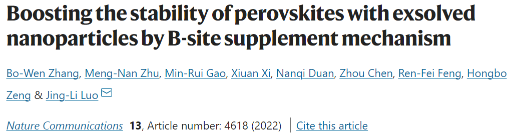 駱靜利Nature子刊：鈣鈦礦B位點補充策略改善溶出納米粒子穩(wěn)定性