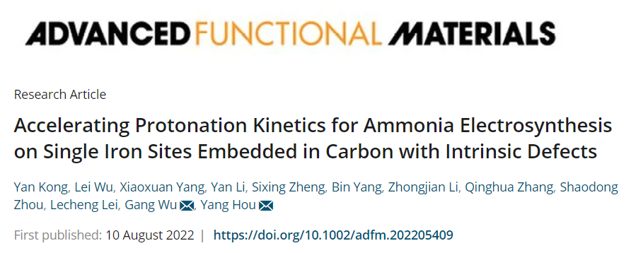 浙大侯陽AFM：本征碳缺陷協(xié)同加速Fe單原子位點(diǎn)電合成氨的質(zhì)子化反應(yīng)動(dòng)力學(xué)速率
