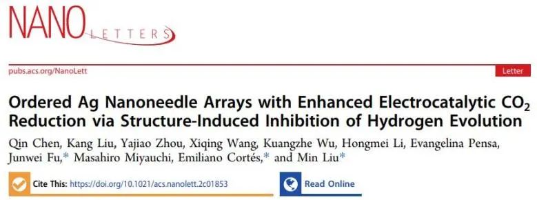 ?中南/慕尼黑Nano Letters: 有序Ag納米針陣列誘導(dǎo)抑制氫析出以增強(qiáng)電催化CO2還原
