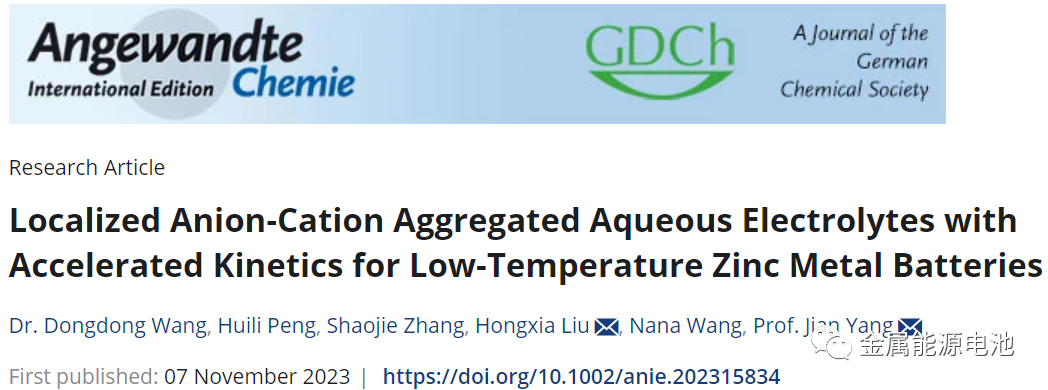 【DFT+實(shí)驗(yàn)】Angew：低溫鋅金屬電池的局部陰陽離子聚集加速水電解質(zhì)—Jian Yang