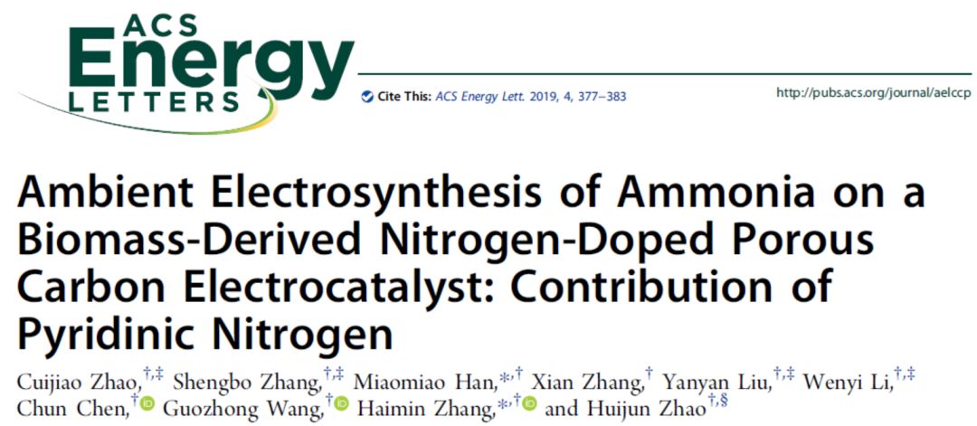 ACS Energy Lett. 生物質(zhì)衍生氮摻雜多孔碳應(yīng)用于電催化固氮