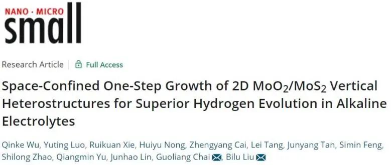 劉碧錄/柴國良Small: 2D MoO2/MoS2的空間受限生長，用于堿性電解質(zhì)中高效析氫