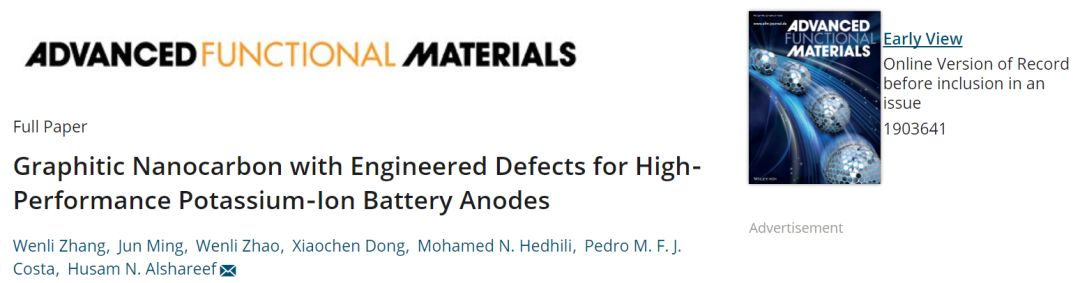 【電池】Adv. Funct. Mater. 氮摻雜、富缺陷納米碳材料用于鉀離子電池，表現(xiàn)超優(yōu)異電化學(xué)性能