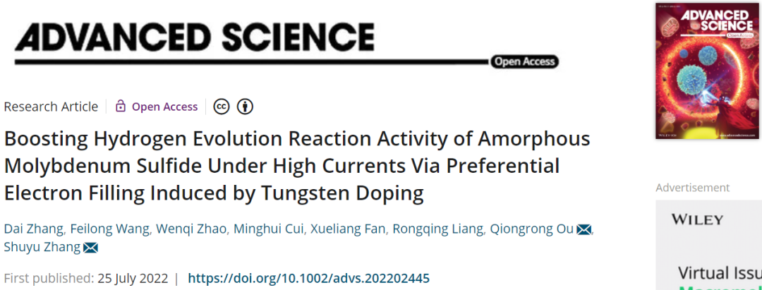 復(fù)旦Adv. Sci.：a-MoWSx/N-RGO在大電流下實現(xiàn)高效HER