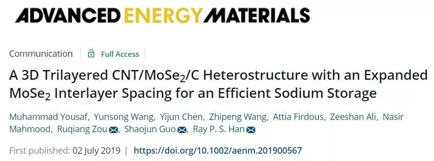 【鈉電】北京大學AEM：三維CNT/MoSe2/C異質(zhì)結(jié)構(gòu)高效儲鈉