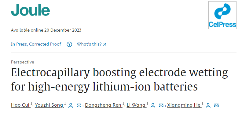 何向明最新Joule：提升鋰電電極潤(rùn)濕性新策略！