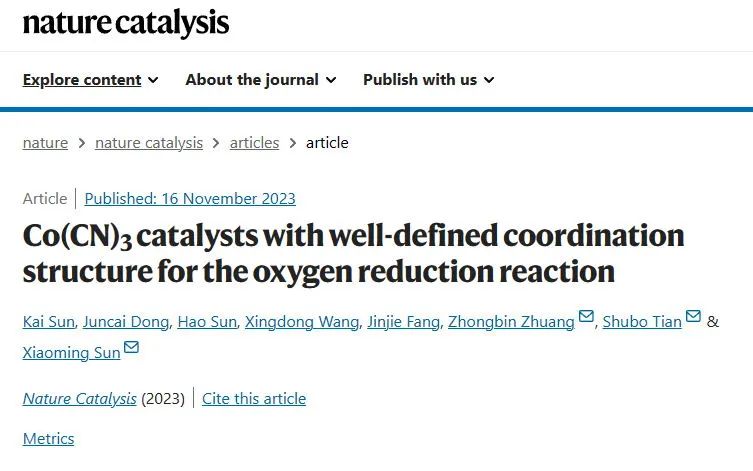 北化工，Nature Catalysis：Co(CN)3微晶催化劑用于燃料電池陰極