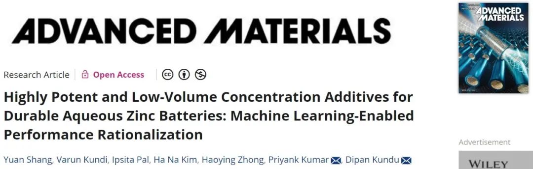 ?新南威爾士大學(xué)AM：用于耐用水系鋅電池的高效低濃度添加劑