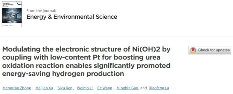 吉大/大化所EES：低含量Pt調(diào)節(jié)Ni(OH)2電子結(jié)構(gòu)，促進(jìn)尿素氧化以實(shí)現(xiàn)節(jié)能制氫