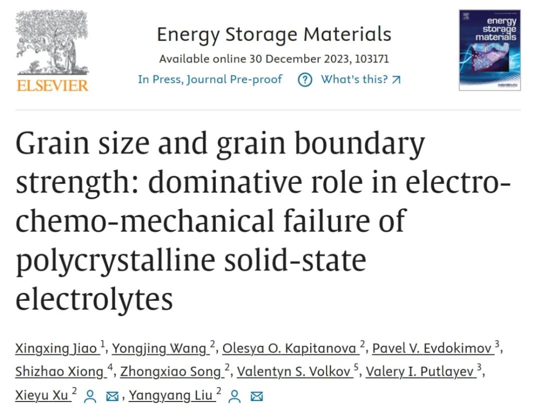 西交EnSM：晶粒尺寸和晶界強度在多晶固態(tài)電解質(zhì)電化學(xué)-機械失效中的主導(dǎo)作用