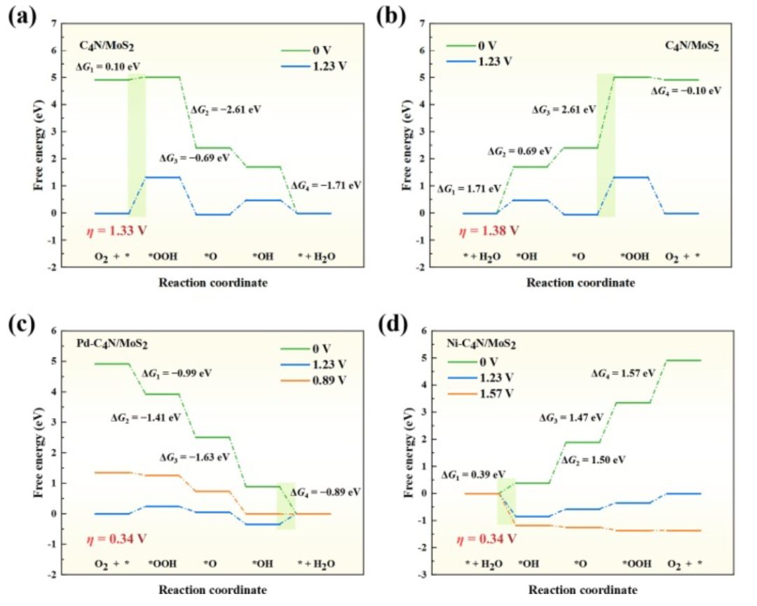 【純計算】J. Colloid Interf. Sci.：用于促進氧還原、析氧和析氫的單過渡金屬修飾C4N/MoS2異質(zhì)結構